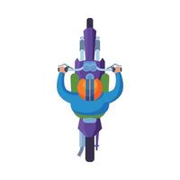 Man in Helmet Riding Motorcycle, View from Above Flat Illustration vector