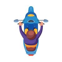 Man Riding Scooter, View from Above Flat Illustration vector
