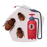 Sprayer of Black Cockroach Insecticide, Pest Control Service, Detecting and Exterminating Insects Illustration vector