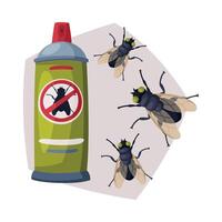 Spray Can of Fly Insect Insecticide, Pest Control Service, Detecting and Exterminating Insects Illustration on White Background vector