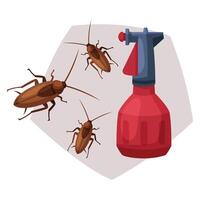 Sprayer Bottle of Cockroach Insecticide, Pest Control Service, Detecting and Exterminating Insects Illustration vector