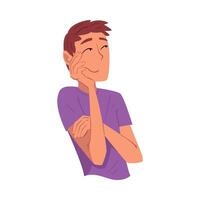 Thoughtful Man, Relaxed Guy Dreaming about Something, Person with Folded Hands Supporting his Head by Hand Illustration vector