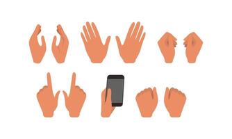 Hands Showing Different Gestures Set, Male or Female Body Part, Constructor for Animation Cartoon Style Illustration vector