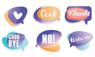Speech Bubbles with Dialog Words, Like, Cool, Thanks, Goodbye, No, Welcome Illustration vector