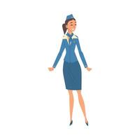 Stewardess in Blue Uniform, Flying Attendant or Air Hostess Character Illustration on White Background vector