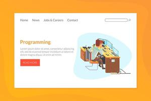 Programming Landing Page Template, Online Web Page, Mobile App Illustration vector