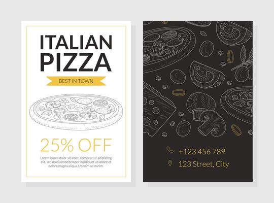 Italian Pizza Card Template, Special Offer Flyer, Leaflet, Banner, Poster, Restaurant or Cafe Menu Design Element Illustration
