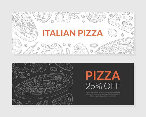 Italian Pizza Banner Templates Set, Special Offer Flyer, Leaflet, Banner, Poster, Restaurant or Cafe Menu Design Element Illustration
