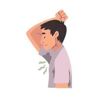 Sweating Young Man Feeling Bad Smell Coming From His Own Armpits Illustration vector
