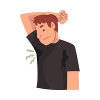Sweating Young Man Feeling Bad Smell Coming From His Own Armpits, Personal Hygiene Problem Illustration vector