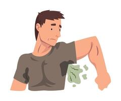 Sweating Young Man Feeling Bad Smell Coming From His Own Armpits, Guy Having Body Odor Problem Illustration vector
