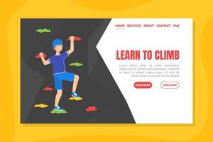 Learn to Climb Landing Page Template, Guy Climbing in Adventure Park, Physical Activity and Sports Illustration vector
