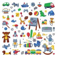 Children Toys Big Set, Various Colorful Objects for Kids Game, Development and Entertainment Cartoon Illustration vector