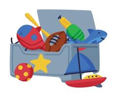 Box of Toys for Boys, Cute Colorful Objects for Kids Development and Entertainment Cartoon Illustration on White Background vector
