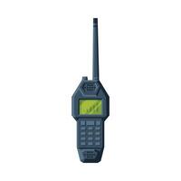 Modern Handheld Radio Transmitter, Black Portable Radio Device with Screen and Antenna Flat Illustration vector