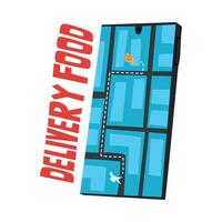 Food Service Delivery App, Smartphone with Order Navigation Cartoon Style Illustration on White Background vector