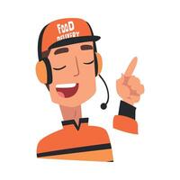 Food Express Delivery Service, Male Call Center Operator in Headset Accepting Order from Client Cartoon Style Illustration vector