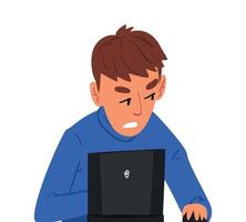 Stressed Male Manager Sitting in front of Computer, Man Working with Laptop Illustration on White Background vector