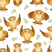 Cute Owlets Seamless Pattern, Adorable Owl Birds Characters, Fabric, Wrapping Paper, Website, Wallpaper, Background Design Cartoon Illustration vector