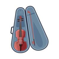 Violin and Bow in Case, Classical String Musical Instrument Flat Style Illustration on White Background vector