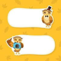 Cute Owls with Place for Your Text Set, Funny Birds Characters with Speech Bubbles Cartoon Illustration vector