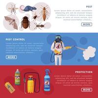 Pest Control Service Horizontal Banners Set, Detecting, Exterminating and Protecting Landing Page Templates, Website, App, Homepage Illustration vector