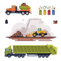 Garbage Disposal Set, Waste Collection, Sorting, Processing and Recycling Flat Illustration vector