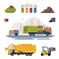Garbage Disposal Set, Processingof Waste from Collection to Recycling Flat Illustration vector