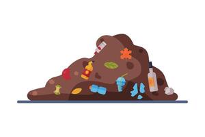 Landfill, Pile of Unsorted Garbage Flat Style Illustration on White Background vector