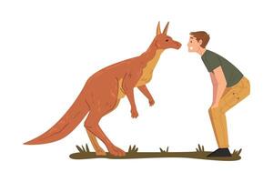 Male Zoo Worker and Kangaroo Looking at Each Other, Veterinarian or Professional Zookeeper Character Caring of Wild Animals in Zoo Cartoon Illustration vector