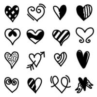 Set of heart doodle element. Hand drawn doodle style collection of different heart, love symbol, heart icon. EPS 10. vector