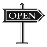 Silhouette of Open Sign with Rustic Post for Stores vector