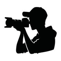 Side View Photographer Silhouette with Camera Raised vector