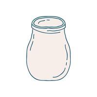 Empty glass jar illustration. Drawing of empty container on isolated background. Sketch of vintage kitchen utensils. vector