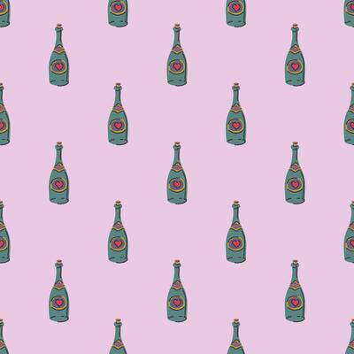 Champagne Bottle Heart Seamless Pattern