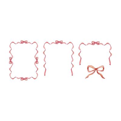Red frames set of watercolor ribbon and bow
