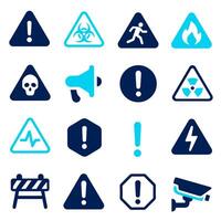 Collection of Warning and Caution Signs Icons for Safety, Security, and Hazard Communication vector