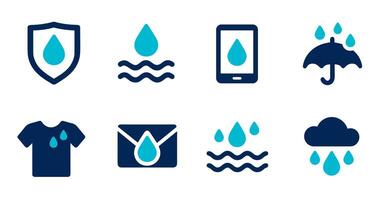 Collection of Water Drop Icons Waterproof, Protection, Weather, and More vector