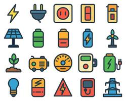 Collection of Colorful Energy and Power Icons Renewable and Non-Renewable Sources vector