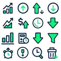 Collection of Modern Up and Down Arrows, Charts, and Time Icons for Business and Technology vector