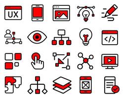 UX UI Design Icons Red and White Minimalist Set vector