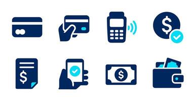 Payment Methods Icons Credit Card, Debit Card, POS Terminal, Mobile Payment, Invoice, Cash, Wallet vector