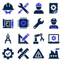 Engineering and Technology Icons Set Industrial Design, Manufacturing, and Automation Symbols vector