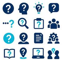 Collection of Question Mark Icons FAQ, Help, Search, and Inquiry Symbols vector