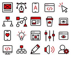 Collection of Red and Black Web Design and Development Icons vector