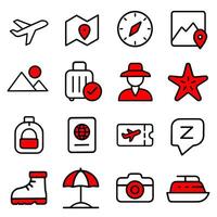 Travel Icons A Comprehensive Set of Red and White Line Art Travel Symbols vector