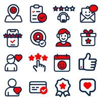Customer Feedback and Satisfaction Icon Set Red and Blue Line Art vector