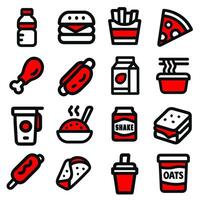 Red and White Fast Food and Drink Icons Set vector