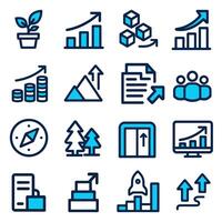 Collection of Blue and White Line Icons Representing Growth, Progress, and Success vector