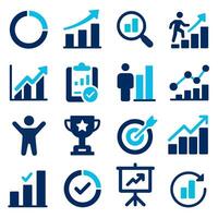 Collection of Business Growth and Success Icons Charts, Graphs, and Achievement Symbols vector
